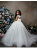 Beaded Ivory Lace Tulle Keyhole Back Long Flower Girl Dress